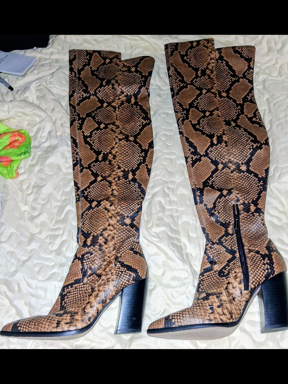 Vince Camuto Brown Snake-Print Over-the-Knee Boots